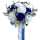CherishedMoments Navy Blue Wedding Bouquet, Artificial Flowers Bridal Cascading Bouquets, Seaside Wedding Bouquets for Wedding Ceremony and Anniversary
