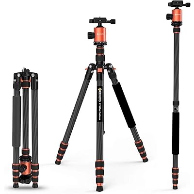 GEEKOTO 79 inches Carbon Fiber Camera Tripod Monopod with 360 Degree Ball Head 1/4 inch Quick Shoe Plate Professional Tripod Load up to 26.5 pounds
