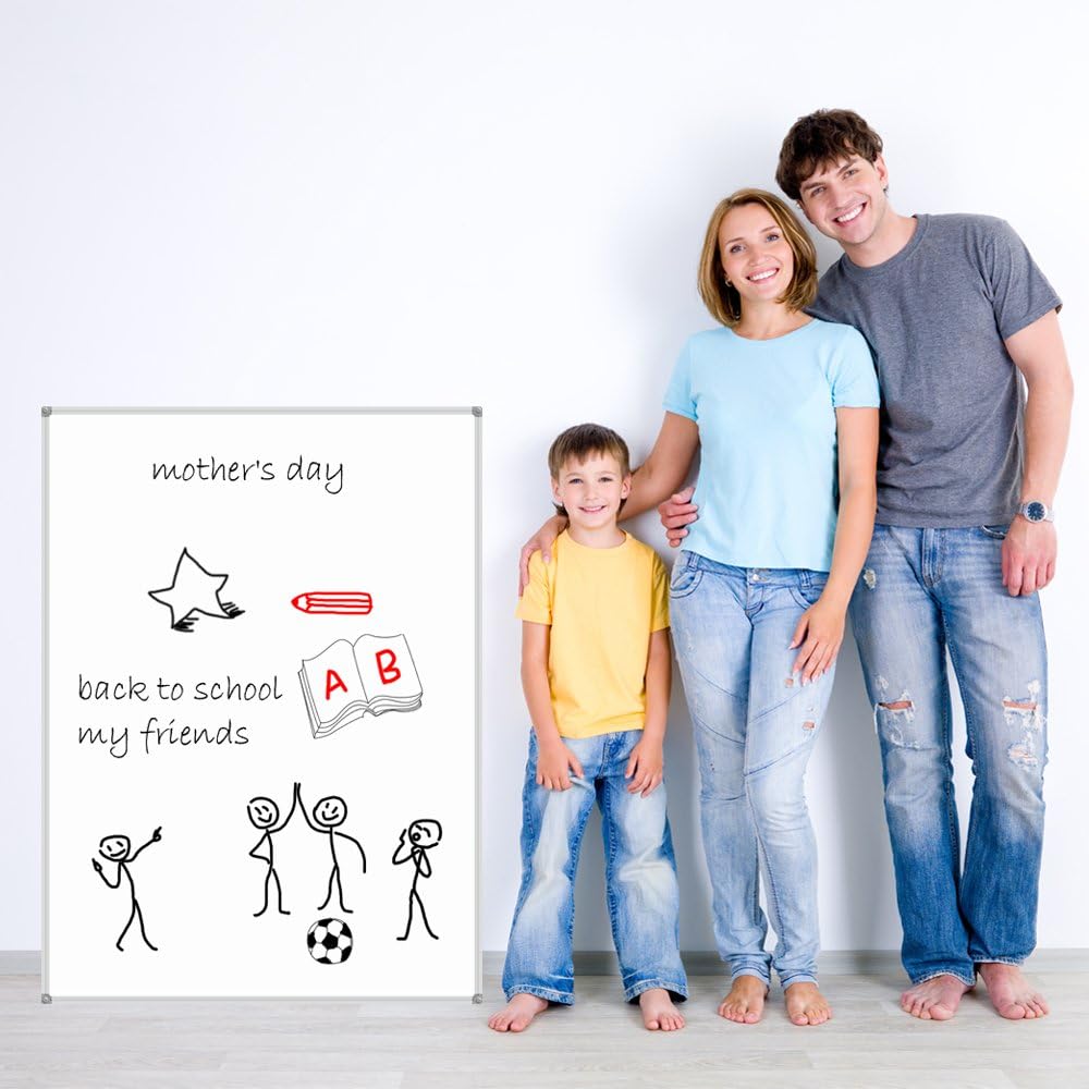 Lockways White Board Dry Erase Board 48 x 36 - Magnetic Whiteboard 4 X 3, Silver Aluminium Frame, Set Including 1 Detachable Aluminum Marker Tray, 3 Dry Erase Markers, 8 Magnets : Office Products