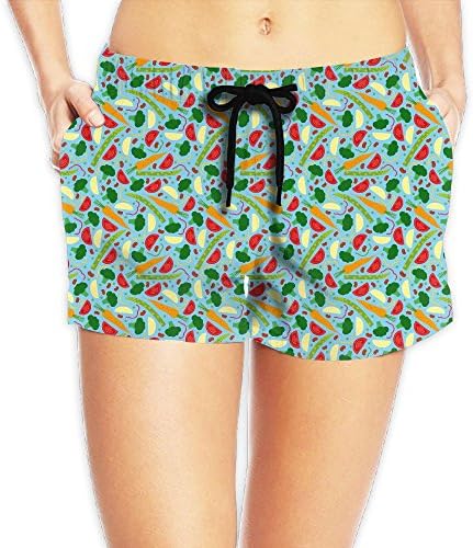 WeiGin Women's Broccoli Turnips Tomatoes Quick Dry Waistband Pockets Beach Short Summer Bathing Suit X-Large