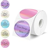 STARLIBOO 2 Inch Round Holographic Thermal Label Stickers, Glitter Circle Thermal Printer Sticker Labels, Self-Adhesive Direct Labels for Gift Wrapping-5 Colors
