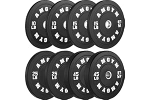 AMGYM Steel Weight Plates Free Weights Bumper Plates 10-500lbs Rubber Coated 2 Inch Barbell Weight Sets Home Gym Bumper Plates Sets for Strength Training & Weight Lifting