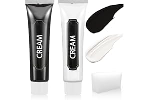 DUOZENG 2 Pcs White Black Face Body Paint with Sponge,Halloween Face Paint Makeup Kit for Adults,Professional Face Painting Palette Kit for Halloween Costume Christmas Clown Zombie Joker SFX Makeup
