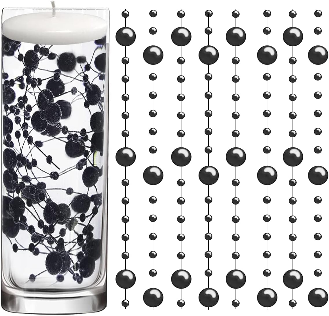 Vase Fillers - 50 Pcs Pearl String for Floating Candles Centerpiece, Black Faux Pearl Beads Vase Filler for Wedding Table Décor.