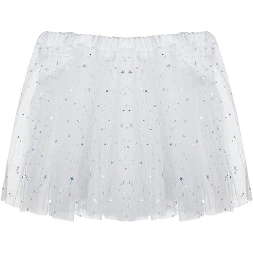 Joyionier Skirts Women Star Sequins Mesh Pleated Tulle Princess Skirt with LED Small Bulb Skirt