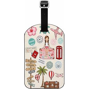 LAVVIEGO Travel Theme Luggage Tag with Privacy Cover,World Map Passport Sunflower Beach Design Name ID Label for Suitcases Ba