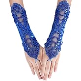 Specell Lace Sequins Beads Fingerless Gloves Womens Fingerless Satin Gloves For Bridal Wedding Prom Party Costume Accessories