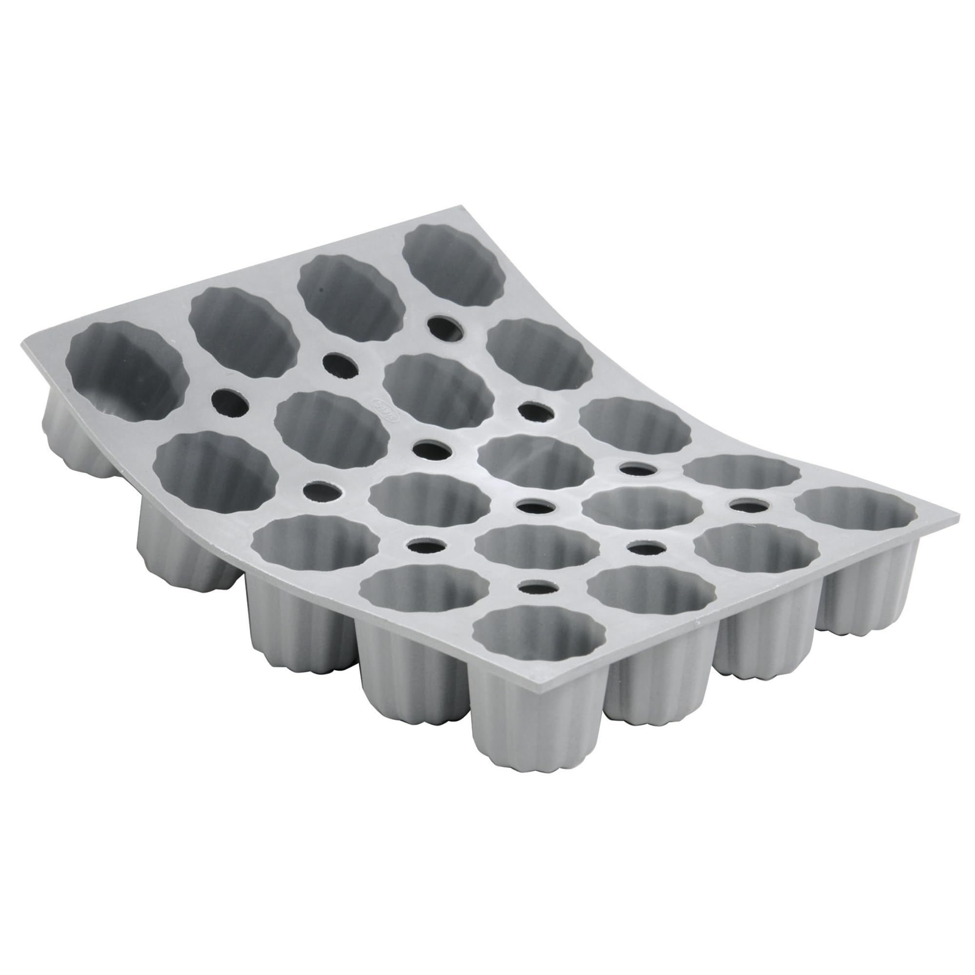 De Buyer 1856.21D Elastomoule Silicone Baking Mould - 20 Mini Bordelais Fluted Cakes, 1.9 cl Capacity
