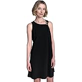 Halston Womens Sleeveless Asymmetrical Neck Short Shift Dress with Hardware Detail