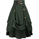 Scarlet Darkness Steampunk Gothic Midi Skirt Pirate High Waisted Skirts | Soft and Lightweight Fabric, High Low Hem, Skirt for Goth Cosplay, Renaissance Fair, Pirate Event