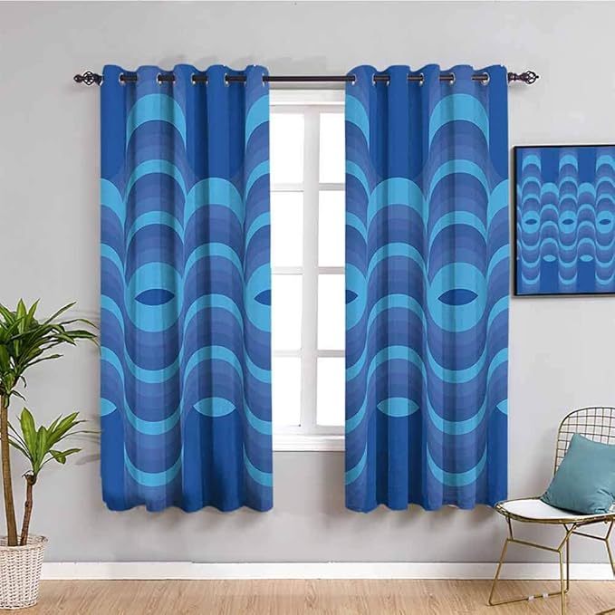 Cortinas de color azul negro para dormitorio con patrón ondulado