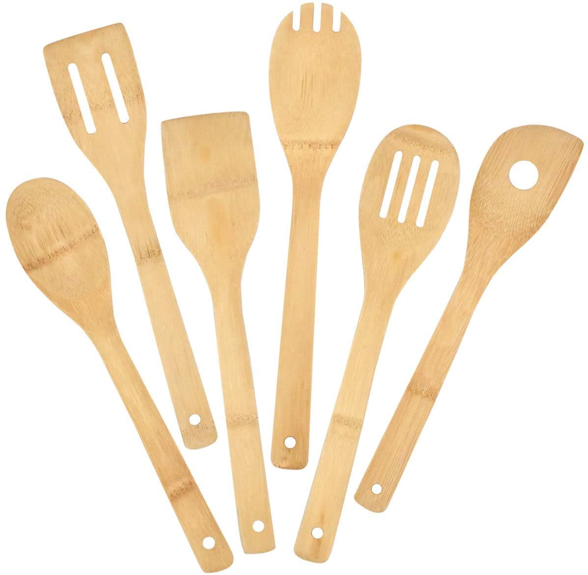 Pinsheng Bamboo Cooking Utensils Set 6 Pcs for Kitchen, Bamboo Kitchen Cookware Tool Set, Home Essentials Wooden Cooking Utensils Sets Non-Stick Cookware Ideal Choice for Chefs
