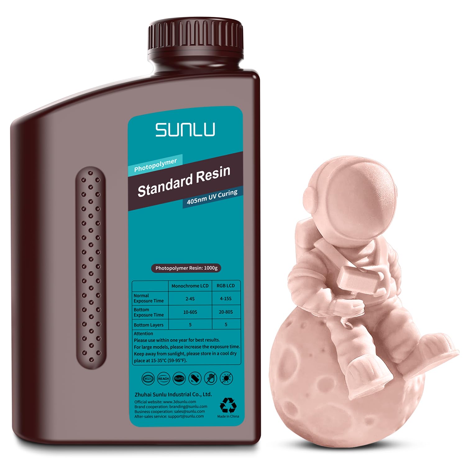SUNLU Standard 3D Printer Resin, 405nm UV Light Hardening Resin, SLA Resin 3D Printer Photopolymer Resin, LCD 3D Printing Resin, Low Shrinkage and Fast Curing, 1000G Resin, Solid Rose Beige