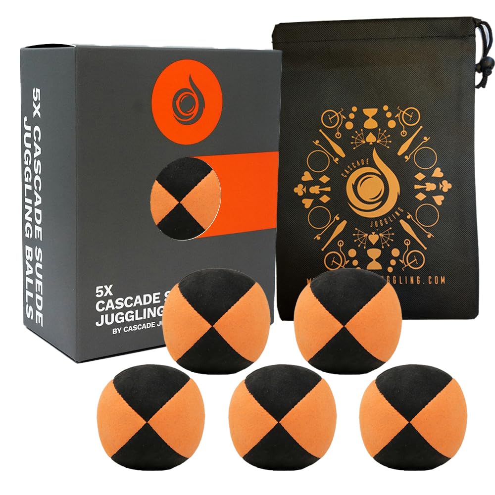 5 x Pro 110g Cascade Suede Balls - Quality Thud Juggling Balls & Bag - Set of 5 Orange and Black