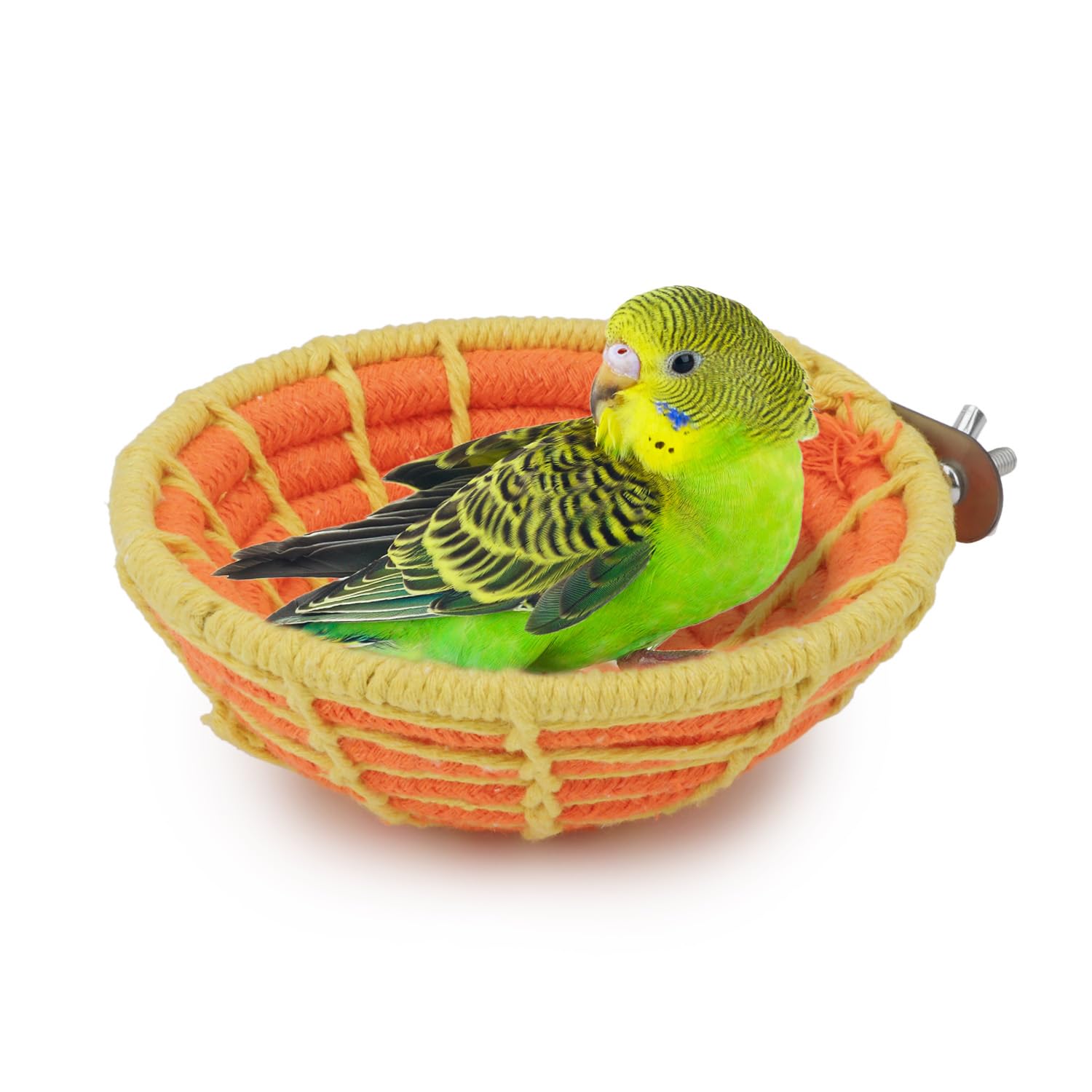 Hypeety Handmade Coton Rope Bird Breeding Nest Hatch House Bird Nest Cage for Small Parrots Budgie Parakeet Cockatiel Parakeet Conure Canary Finch Lovebird (Orange)