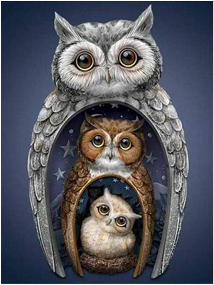 DIY 5D Diamond Painting by Number Kit for Adult Kids, Full Drill Animal Owl Shiny Rhinestone Embroidery Dotz for Home Wall Decor Painting Arts Craft 18x14inch