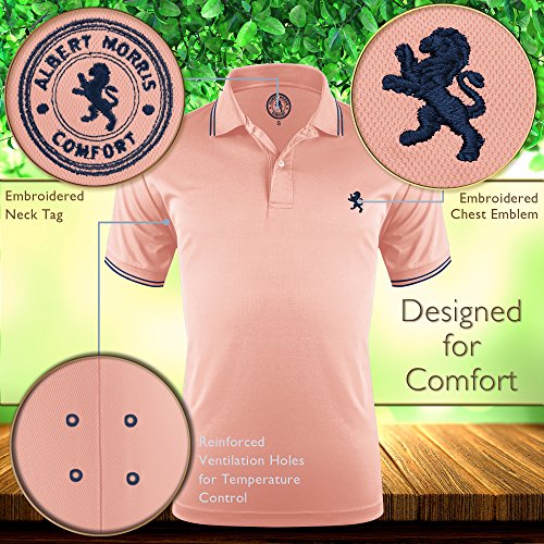 image for Albert Morris Striped Polo Shirts for Men (4 Pack, Large) Comfortable 