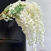 47''Silk Amber Wisteria Artificial Flowers 2 Branches, Fake Wisteria Floral Hanging Plant Garland,Hanging Flower Stem for Home Decor, Party, Floor Vase, Wedding Arrangement Decoration (White)