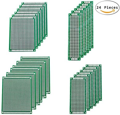 Mocollmax 24PCS Premiun Quality Double Side Prototype PCB Universal Printed Circuit Board for DIY, 4 Size 5x7 4x6 3x7 2x8CM, 1.6MM Thickness