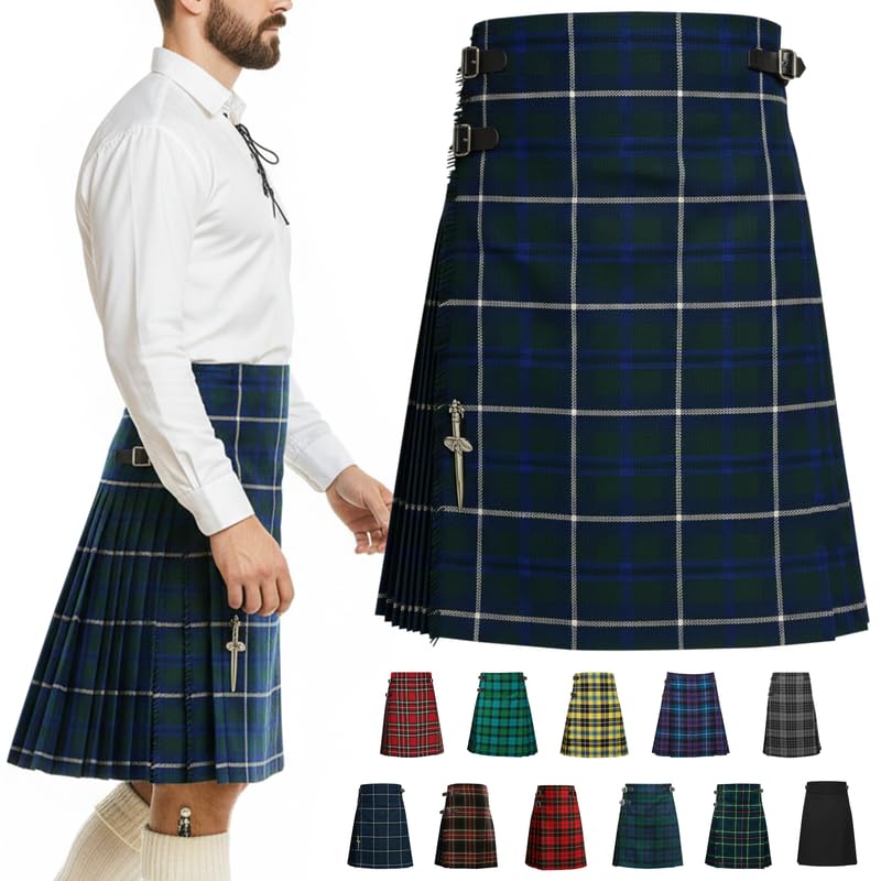 Men’s 5 Yard Tartan Kilt - Authentic Scottish Tartans - Adjustable Leather Straps, Soft Non-Itchy Fabric, Comfortable Fit - Wedding, Stag Party & Formal Wear Kilt