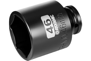 ATOOLMIC 1/2"Square Drive x 46 mm Deep Impact Socket,Metric Socket,6 Point CR-MO for Easy Removal of Axle Nut (46mm)