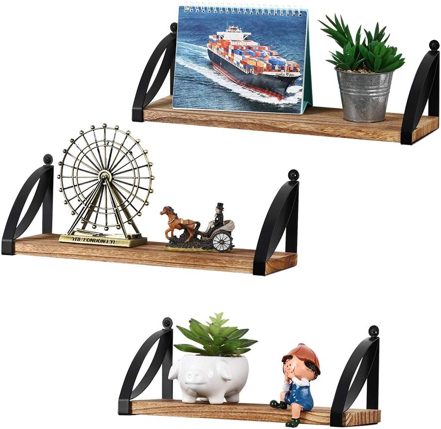 Floating Shelves Wall Mounted Set of 3 Rustic Wood Wall Decor Storage Shelves Vintage Wood Storage Display Racks for Bedroom Living Room