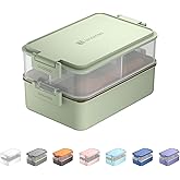 linoroso Stackable Bento Box Adult Lunch Box | Meet All You On-the-Go Needs for Food, Salad, and Snack Box, Premium Bento Lunch Box for Adults Include Utensil Set, Dressing Containers - Pale Mint