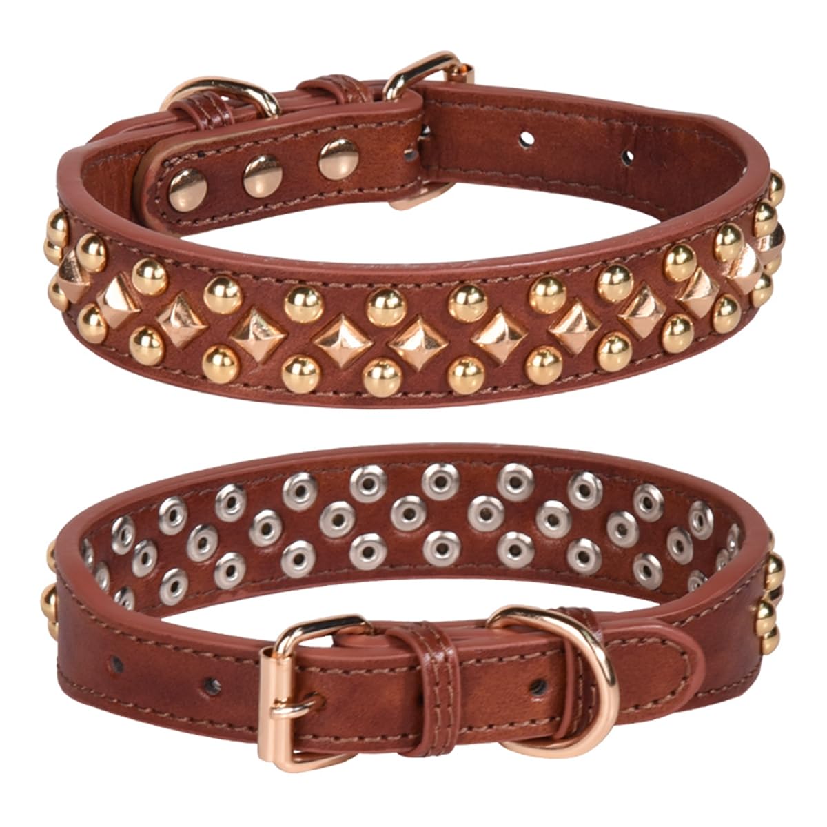haoyueer Spiked Dog Collar Soft Pu Leather Mushrooms Rivet Spike Studded Dog Collar Adjustable Puppy Collars (S, Brown)