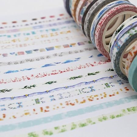 Amazon 水彩風 スリム マスキングテープ 大量 16巻 セット かわいい 紅葉 桜 クローバー 手書き風 マステ まとめ買い マスキングテープ 文房具 オフィス用品