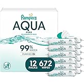Pampers Baby Wipes Aqua Pure, 99% water-based wipes, Hypoallergenic and Unscented Baby Wipes, 672 Wipes Total (12 Flip-Top Packs)