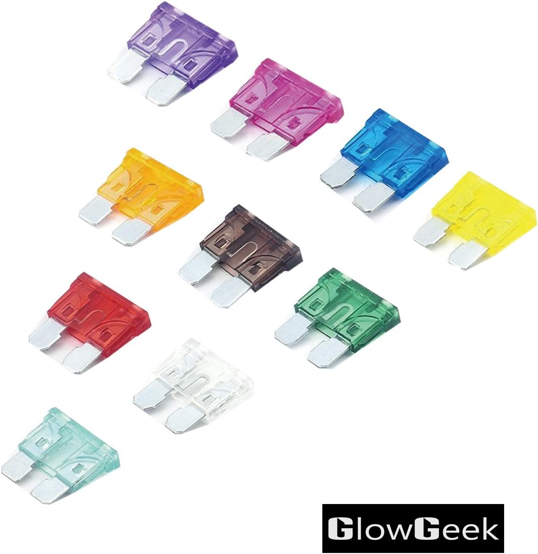GlowGeek 100pcs Assorted Auto Car Truck Standard Blade Fuse Assortment 2A 3A 5A 7.5 A 10A 15A 20A 25A 30A 35A Car Boat Truck SUV Automotive Replacement Fuses: Automotive