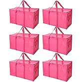 STOWM 6 Pack Moving Bags Heavy Duty, Extra Large Moving Bags, Moving Supplies, Storage Bags with Handles and Zippers, Waterproof Totes for Storage Space Saving Packaging Shipping and Travel(Pink)