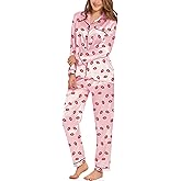 SWOMOG Womens Silk Satin Pajamas Set Long Sleeve Button Down Sleepwear 2 Piece Lounge Set Pj Set XS-3XL