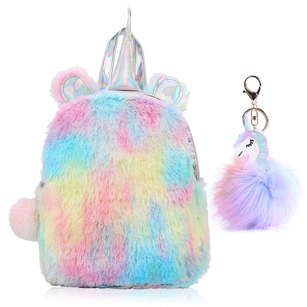 SEDEX Girls Backpack Unicorn Fluffy Mini Unicorn Toddler Backpack Cute School Bags for Girls Travel Plush Soft Rainbow Bag Unicorn Gifts for Girls