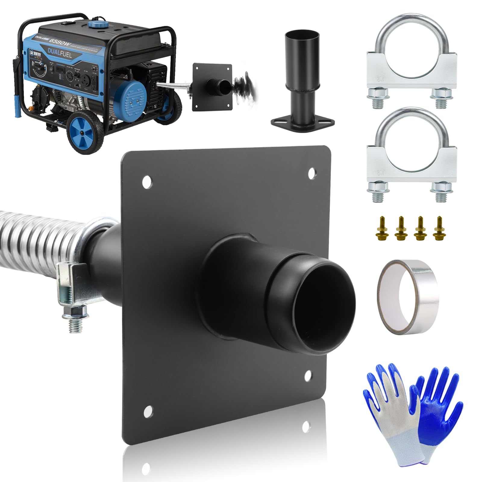 Photo 1 of Piclafe Generator Exhaust Extension Silencer kit with Insulated Through-Wall Mounting Plate Safely Vent Exhaust Reduce Noise By 52% - Fits Firman H07552 Wh03242 T07571/3 and Honda Eu6500/7000is
