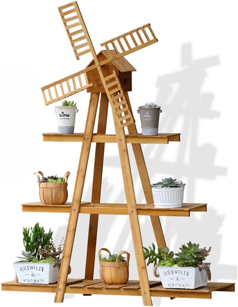 Carbonized Wood Multilayer Flower Rack Planter Stand Living Room Balcony Ladder Flower Pots Shelf ( Size : 136CM )