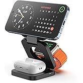 KU XIU X55 Fast Wireless Charger, Magnetic Foldable 3 in 1 Charging Station for iPhone 15/14/13/12/Pro/Plus/Pro Max, 5W Porta