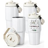 AGH 4 Pack 20 oz Sublimation White Tumblers with Handle &amp; Straw, Double Wall Stainless Steel Vacuum Insulated Cups with Filp Lid, Leak-Proof Travel Mug for Hot/Cold Drinks