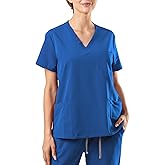 Bovchies Scrub Tops for Women, V-Neck Medical Uniform Top with 4 Pockets, Soft Stretch and Durable Scrub Shirt