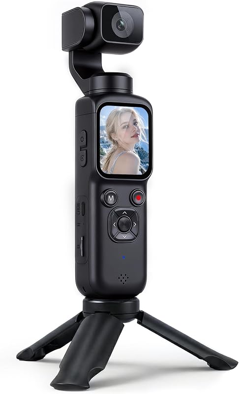 Camera Vlog 4K avec Suivi du Visage, Objectif Rotatif à 180°, Caméra de Corps avec WiFi pour Vélo, Voyage