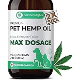 Northern Lights Organic Pet Hemp Oil for Dogs & Cats (Max Dosage / 60mL) Made in Canada, Premium Calming Treat, Super Food, S