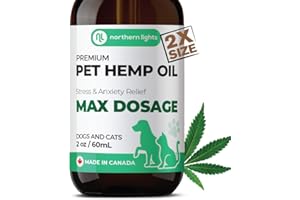 Northern Lights Organic Pet Hemp Oil for Dogs & Cats (Max Dosage / 60mL) Made in Canada, Premium Calming Treat, Super Food, S