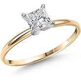 Gem Stone King 14K 2 Tone Gold Princess Lab Grown Diamond Engagement Ring For Women | 0.70 Cttw | Gemstone April Birthstone | DEF Color | VVS-VS Clarity