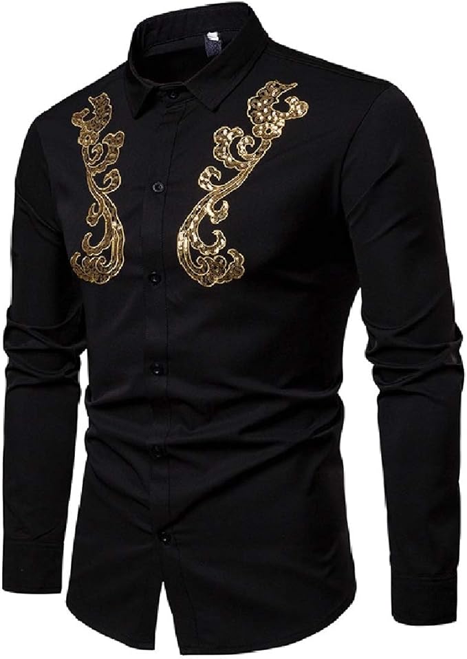DressUMen mens Sequins Premium Plus Size Business Button Down Shirt XS