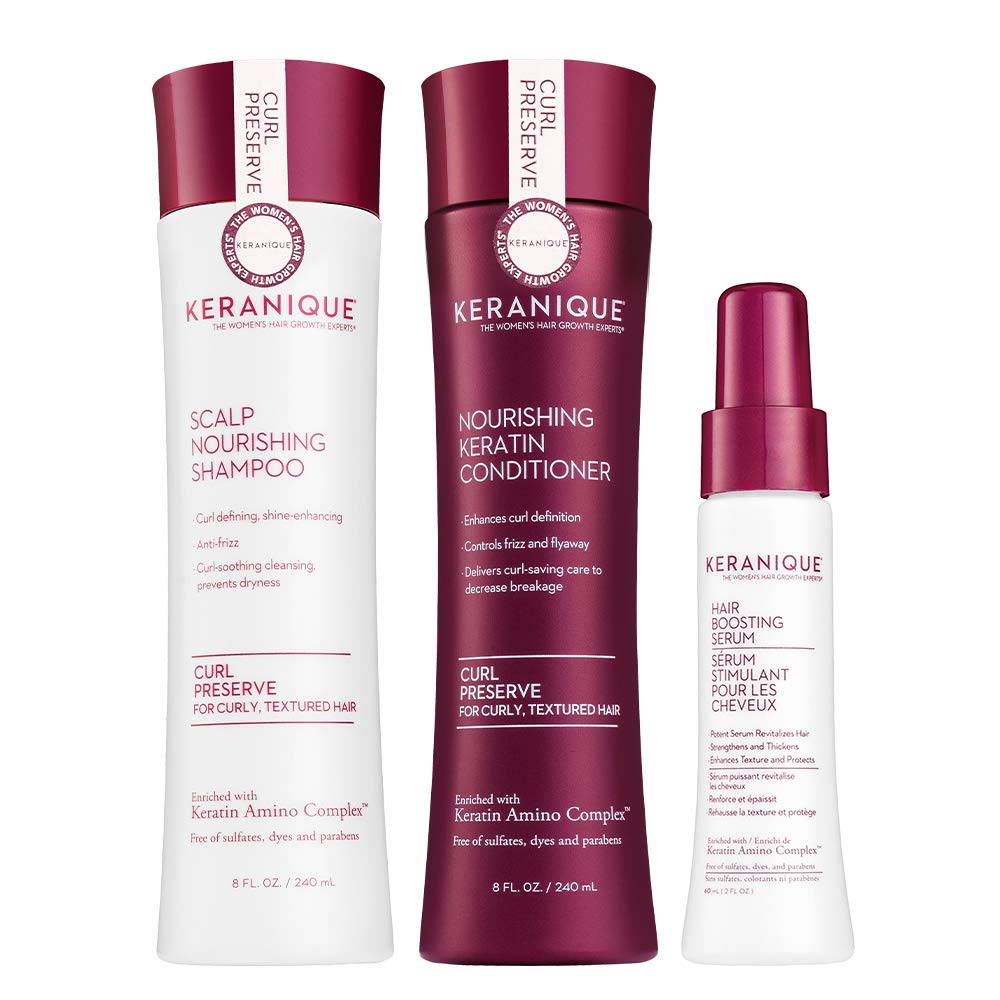 Keranique Boost System - Improve Scalp Health and Hair Growth with Shampoo, Conditioner and Follicle Boosting Serum - Keratin Amino Complex - Paraben Sulfate Free- Curly Thinning Hair, 60 Days