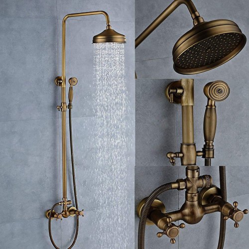 Senlesen Antique Brass Bathtub Mixer Faucet 8-inch Rainfall Shower Head + Handheld Sprayer - Thumbnail 7