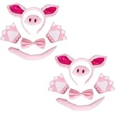 SGBETTER 10 Pieces Pig Costume Accessories Set Pig Ears Headband Tail Nose Bow Tie Gloves Costume Accessory for Women Kids Halloween Cosplay