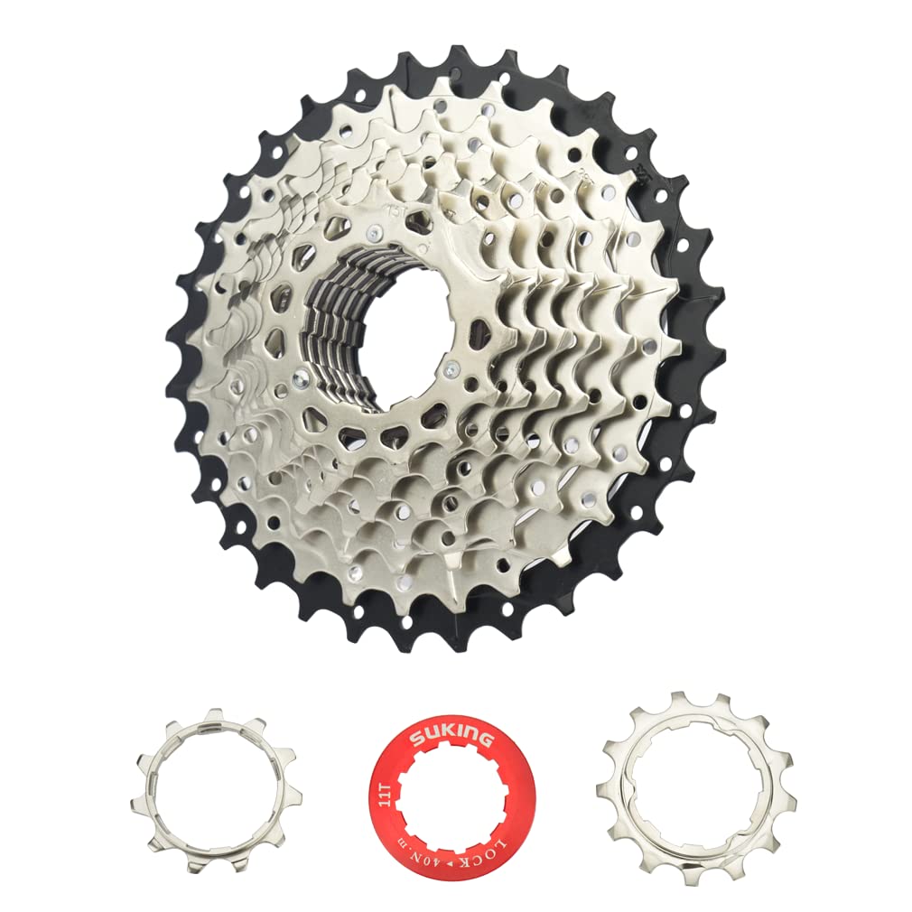 CYSKY 9 Speed Cassette 11-32T Cassette Fit for Mountain Bike, Road Bicycle, MTB, BMX (Light Weight) (11-32T)