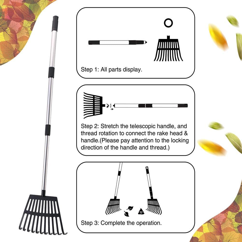 OUTCREATOR Telescopic Garden Leaf Rake, 22" - 40" Telescopic Lightweight Aluminum Handle 11 Tines Rake, 8" Inch Wide, for Gardeners, Kids Leaf Rake, Garden Shrub Rake, Easy to Carry : Garden & Outdoor