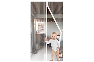 QNLONG Magnetic Screen Door White - Fit Door Size 40x80in, Screen Size 42x82in - Reinforced Heavy Duty Mesh With Magnets Closure for Single Front Patio Sliding Garage